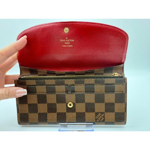 LOUIS VUITTON Damier Ebine Canvas Leather Red Emilie Wallet FAST USA SHIPPING - Picture 3 of 14